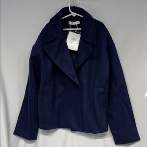 Duyao fashion Navy Double-Breasted lined Peacoat size large
